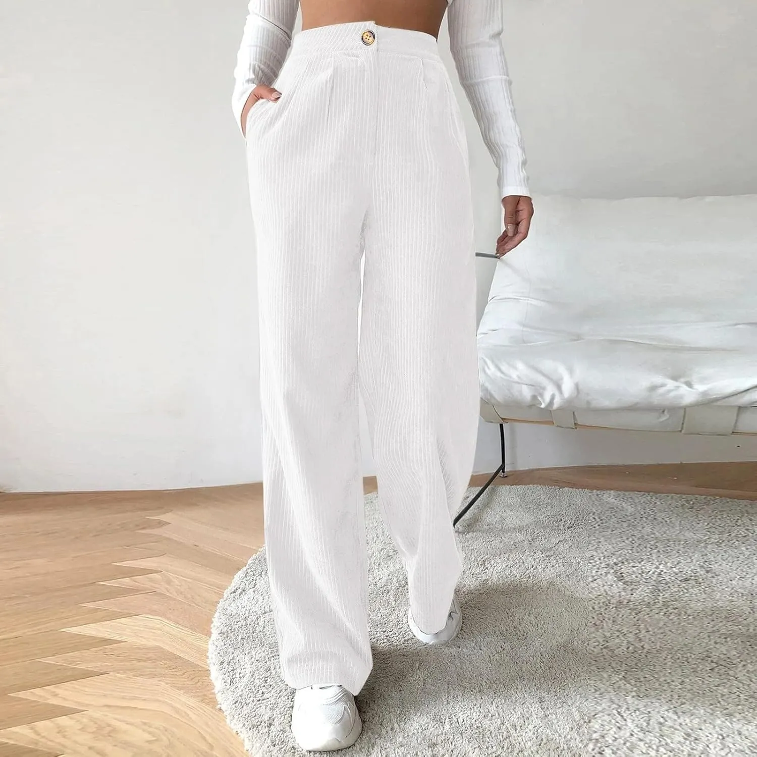 High Waist Cord Wide Leg Pants Straight Trousers Women Big Size Corduroy Pants Womens Clothes Plus Size