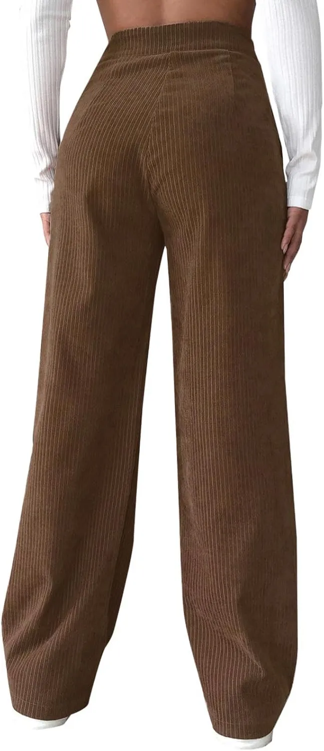 High Waist Cord Wide Leg Pants Straight Trousers Women Big Size Corduroy Pants Womens Clothes Plus Size