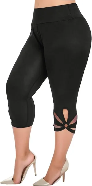 High Waist Tummy Control Plus Size Leggings for Women Breathable Solid Color Butt Scrunch Workout Yoga Pants Cutout