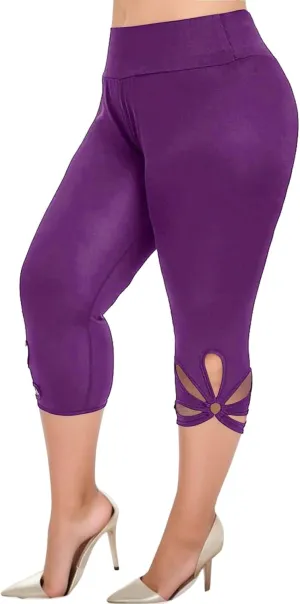 High Waist Tummy Control Plus Size Leggings for Women Breathable Solid Color Butt Scrunch Workout Yoga Pants Cutout