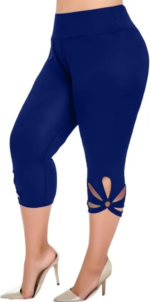 High Waist Tummy Control Plus Size Leggings for Women Breathable Solid Color Butt Scrunch Workout Yoga Pants Cutout