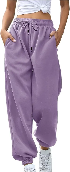 high Waisted Sweatpants for Women Baggy Cinch Bottom Jogger Casual Pants Casual Baggy Fleece Warm Lounge Trousers