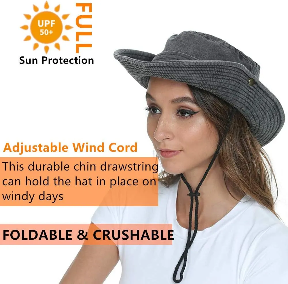 HLLMAN Men's Wide Brim Sun Hat-UPF 50  Protection,Waterproof Bucket Hat for Fishing, Hiking, Camping,Breathable Nylon & Mesh