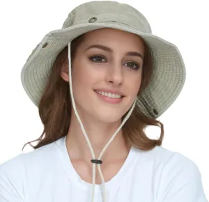 HLLMAN Men's Wide Brim Sun Hat-UPF 50  Protection,Waterproof Bucket Hat for Fishing, Hiking, Camping,Breathable Nylon & Mesh