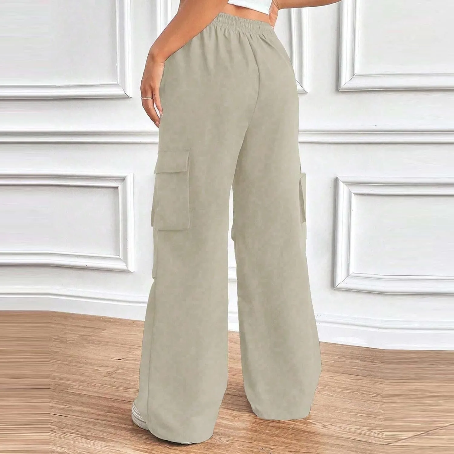 hlysgo High Waisted Pants for Women Drawstring Baggy Lounge Open Leg Cargo Pants Workout Jogger Sweatpants with Pockets