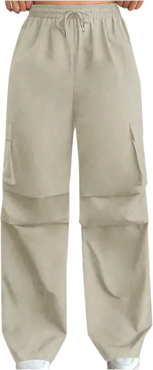 hlysgo High Waisted Pants for Women Drawstring Baggy Lounge Open Leg Cargo Pants Workout Jogger Sweatpants with Pockets