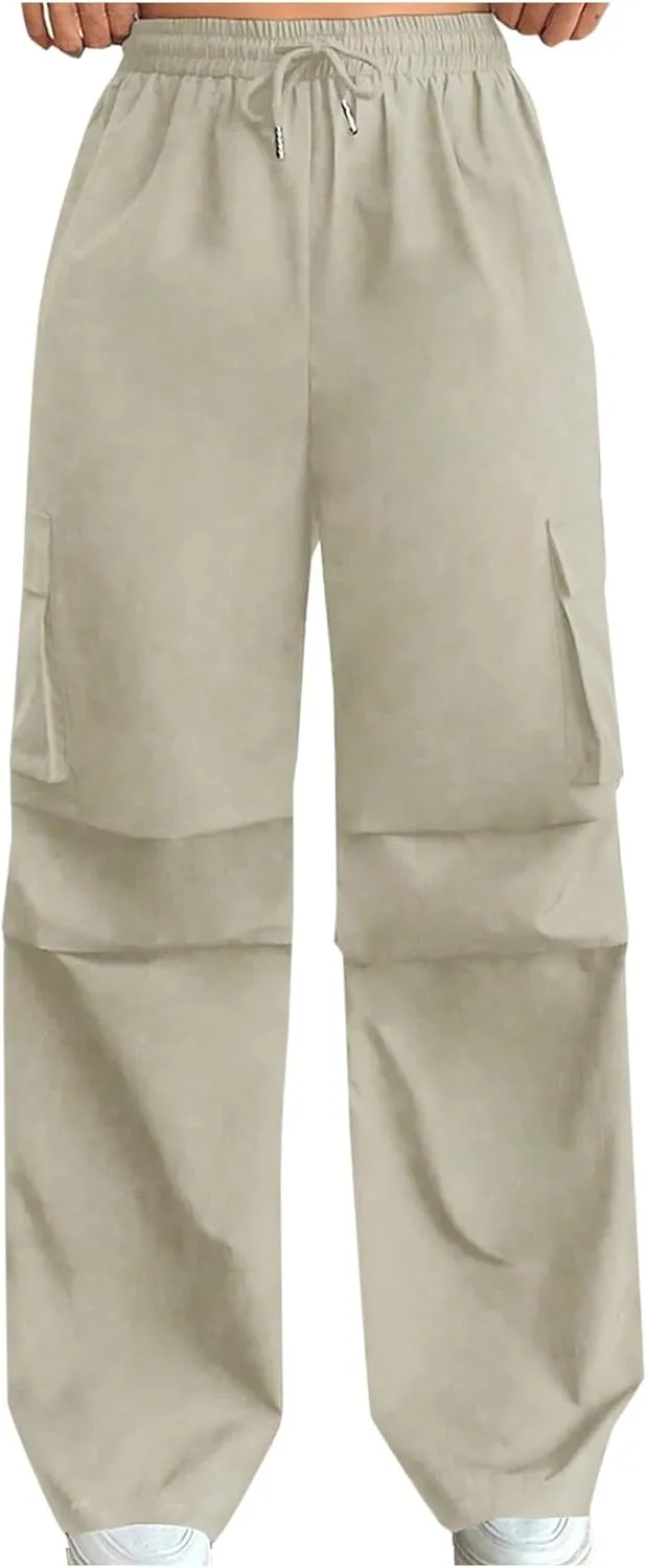 hlysgo High Waisted Pants for Women Drawstring Baggy Lounge Open Leg Cargo Pants Workout Jogger Sweatpants with Pockets
