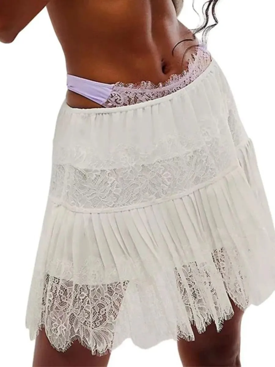 HOPYOP Lace Skirts for Women,Y2K Mini Skirts Ruffle Skirt Women's Pleated Skirts