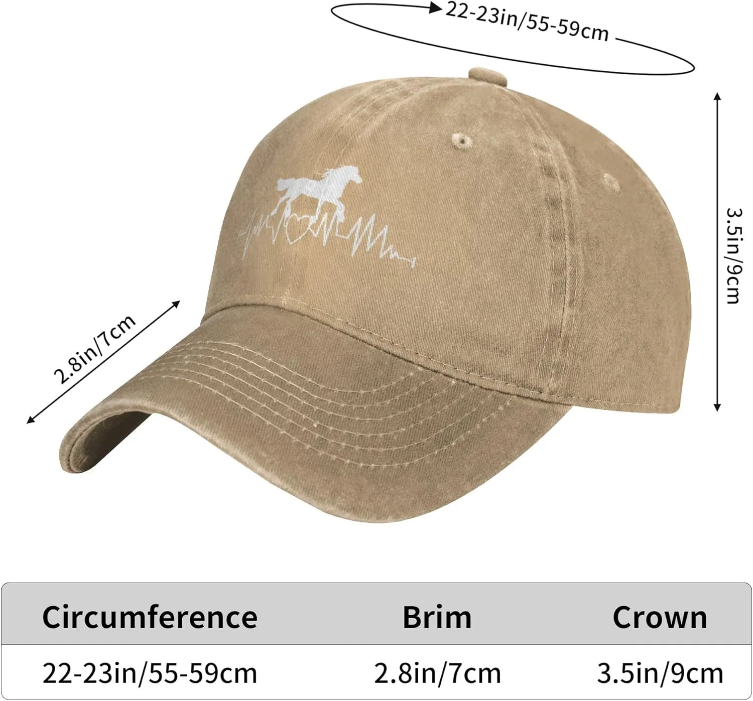 Horse Heartbeat hat for Women Men Vintage Hats Baseball Cap Adjustable Washed Cotton Cap
