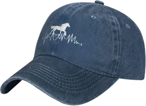 Horse Heartbeat hat for Women Men Vintage Hats Baseball Cap Adjustable Washed Cotton Cap