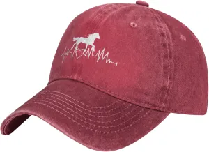 Horse Heartbeat hat for Women Men Vintage Hats Baseball Cap Adjustable Washed Cotton Cap