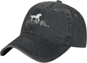 Horse Heartbeat hat for Women Men Vintage Hats Baseball Cap Adjustable Washed Cotton Cap