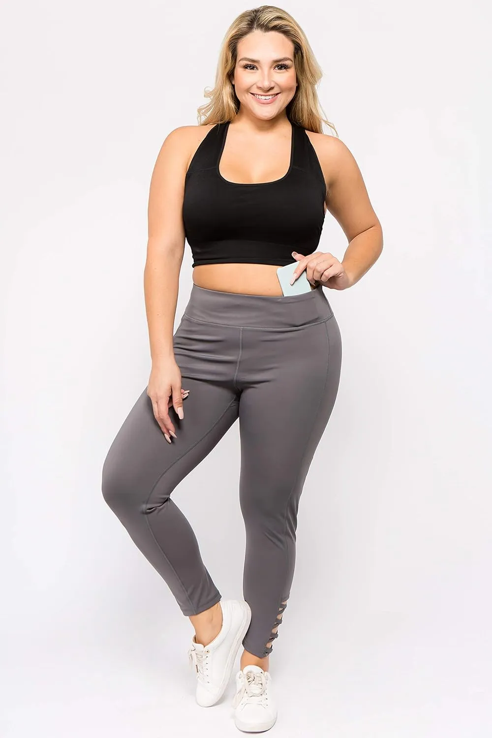 ICONOFLASH Workout Leggings for Women High Waist Pockets with Lattice Details Sport Pants