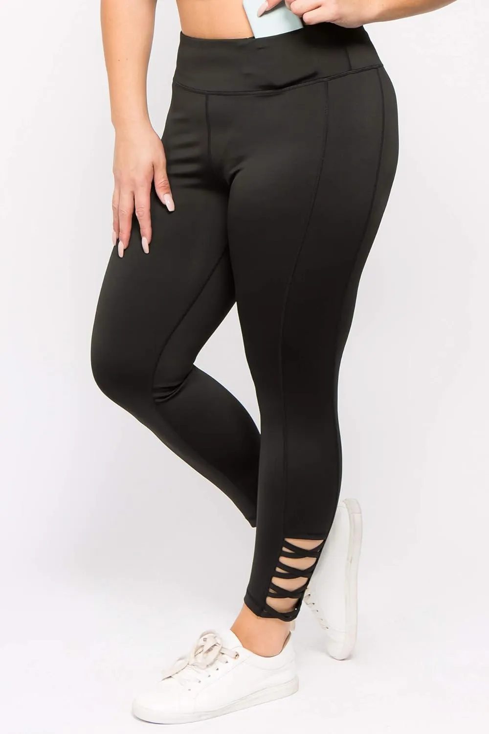 ICONOFLASH Workout Leggings for Women High Waist Pockets with Lattice Details Sport Pants