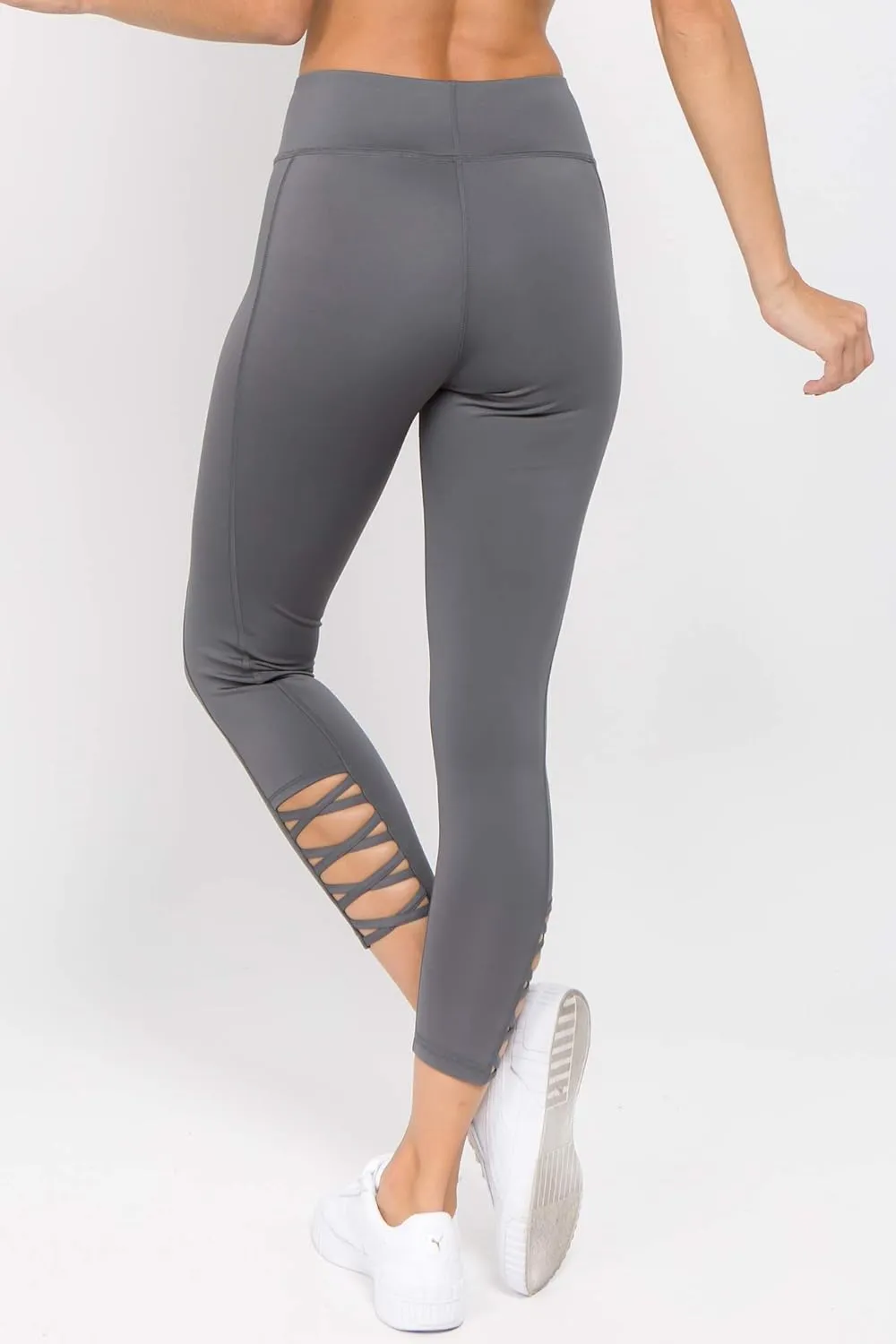 ICONOFLASH Workout Leggings for Women High Waist Pockets with Lattice Details Sport Pants
