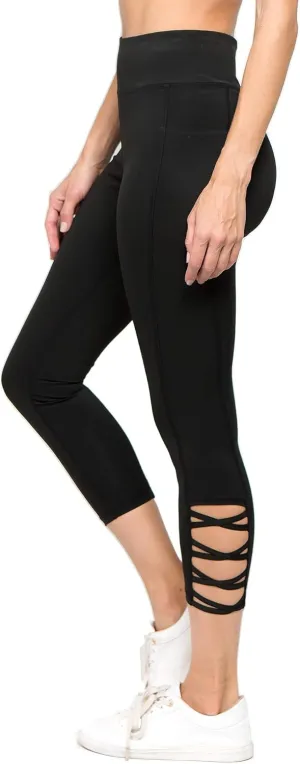 ICONOFLASH Workout Leggings for Women High Waist Pockets with Lattice Details Sport Pants