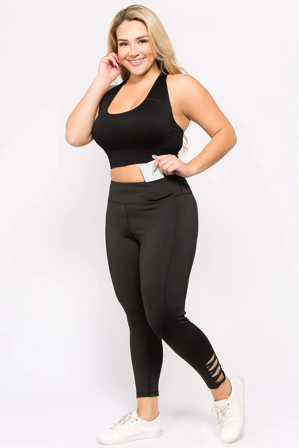 ICONOFLASH Workout Leggings for Women High Waist Pockets with Lattice Details Sport Pants