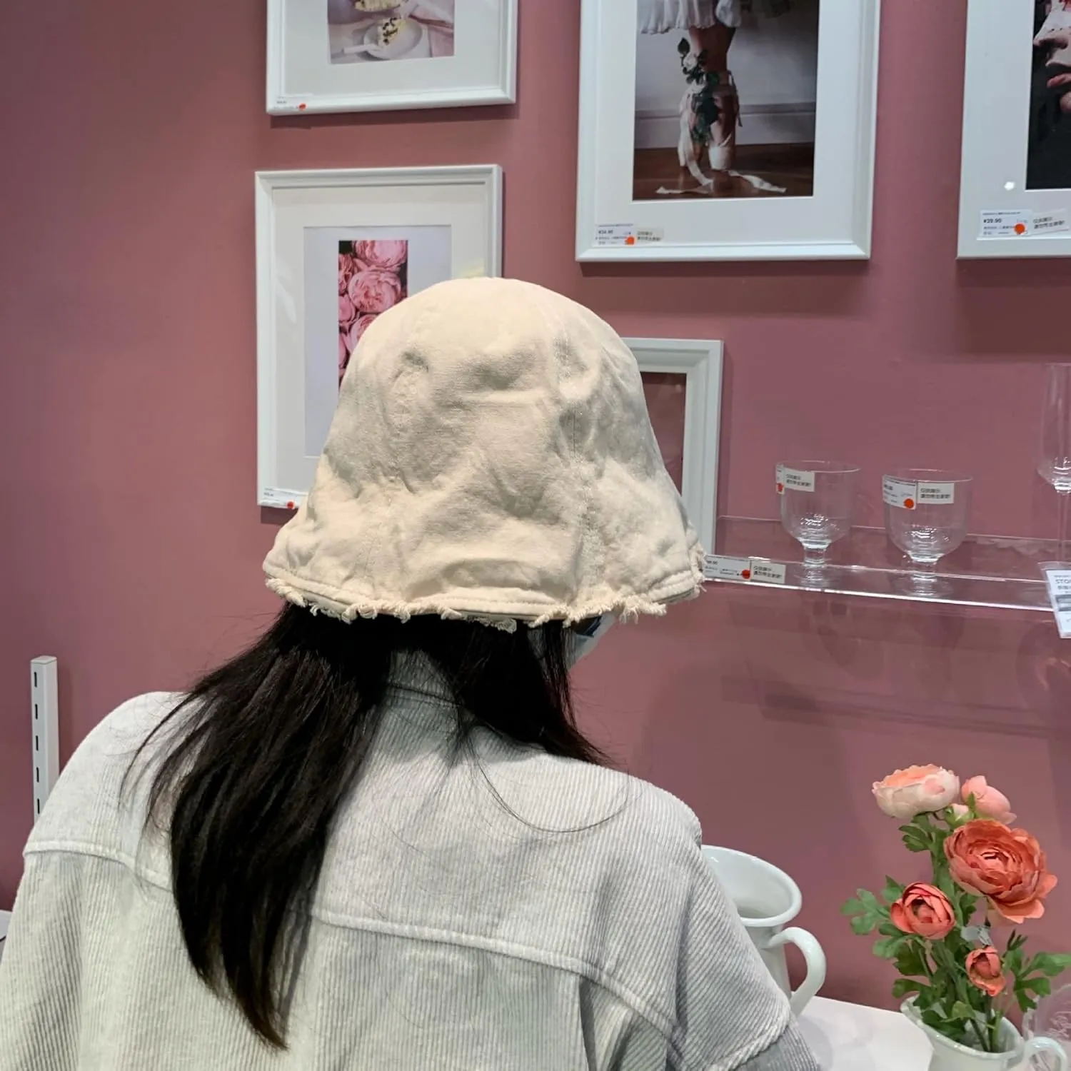 Japanese Vintage Frayed Bucket Hats for Women Harajuku Washed Cotton Floppy Wide Brim Outdoor Summer Beach Headwear