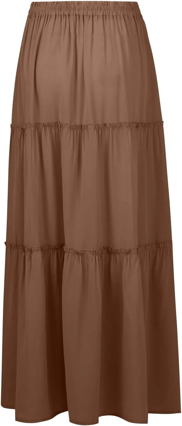JJHAEVDY Pleated Long Skirts for Women Summer Casual Elastic High Waisted Skirts A-Line Flowy Swing Maxi Skirt with Pockets
