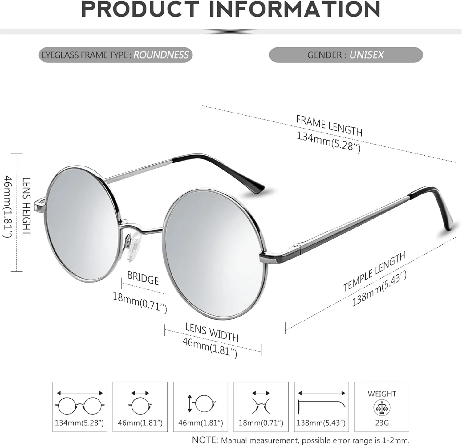 KANASTAL Polarized Round Sunglasses for Women Men Circle Hippie Style Sun Glasses UV400 Protection Halloween Cosplay