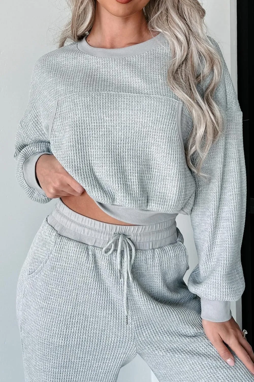 Kedera Womens Waffle Knit Pajamas Sets 2 Piece Outfits Knit Long Sleeve Pullover and Pants Sweatsuits
