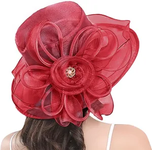 Kentucky Church Derby Hat Wide Brim Organza Flounce Elegant Cocktail Tea Party Bridal Wedding Fascinator Dress Hat