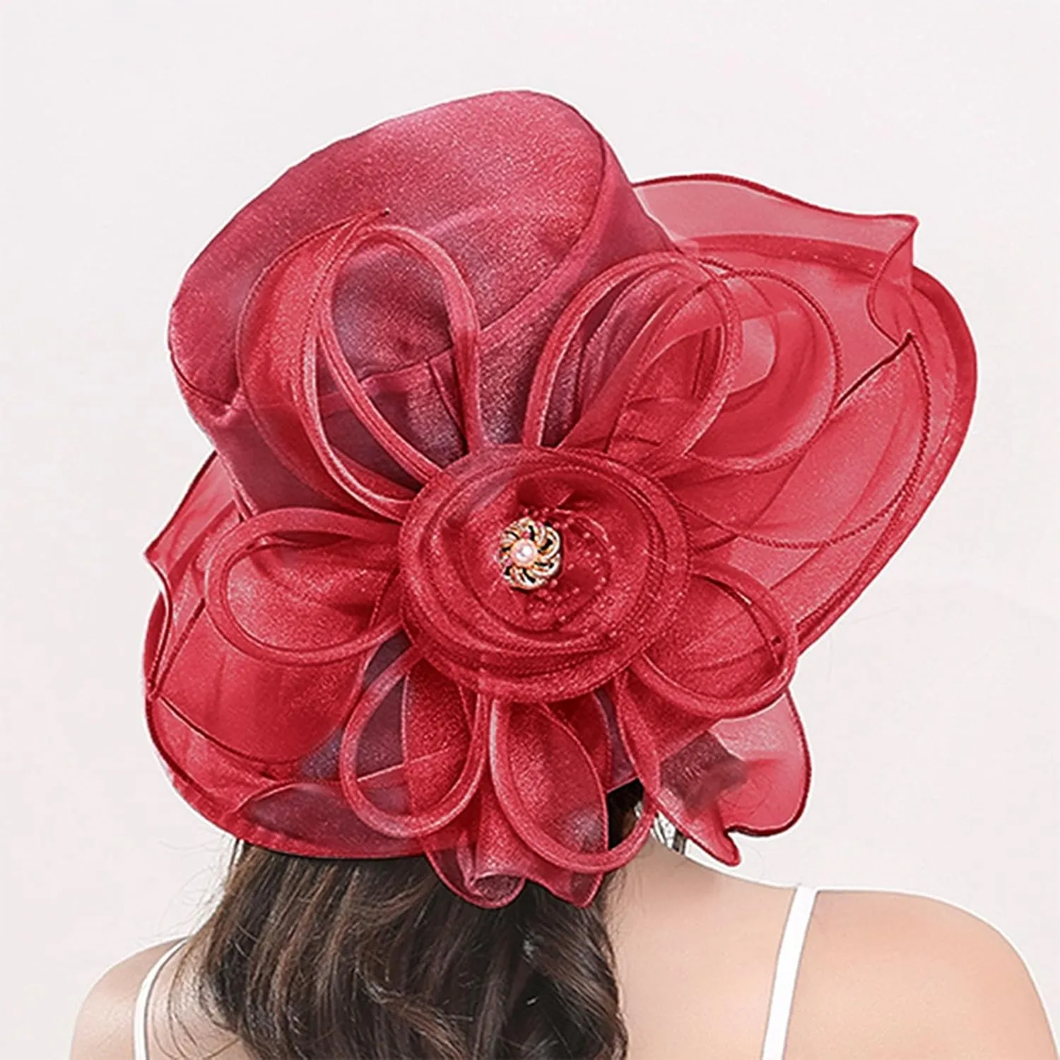 Kentucky Church Derby Hat Wide Brim Organza Flounce Elegant Cocktail Tea Party Bridal Wedding Fascinator Dress Hat