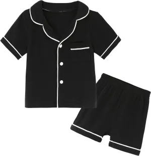 Kids Short Sleeve Pajama Set 100% Cotton Button Down Sleepwear Little Big Girls Boys Summer Soft Lounge Set 3-9 Years