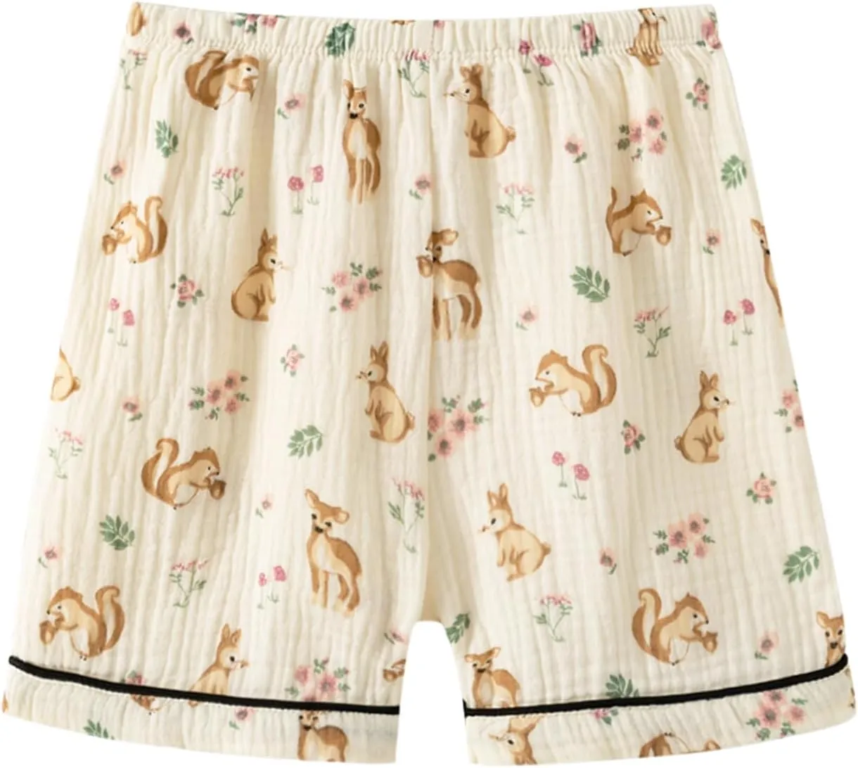 Kids Short Sleeve Pajama Set 100% Cotton Button Down Sleepwear Little Big Girls Boys Summer Soft Lounge Set 3-9 Years