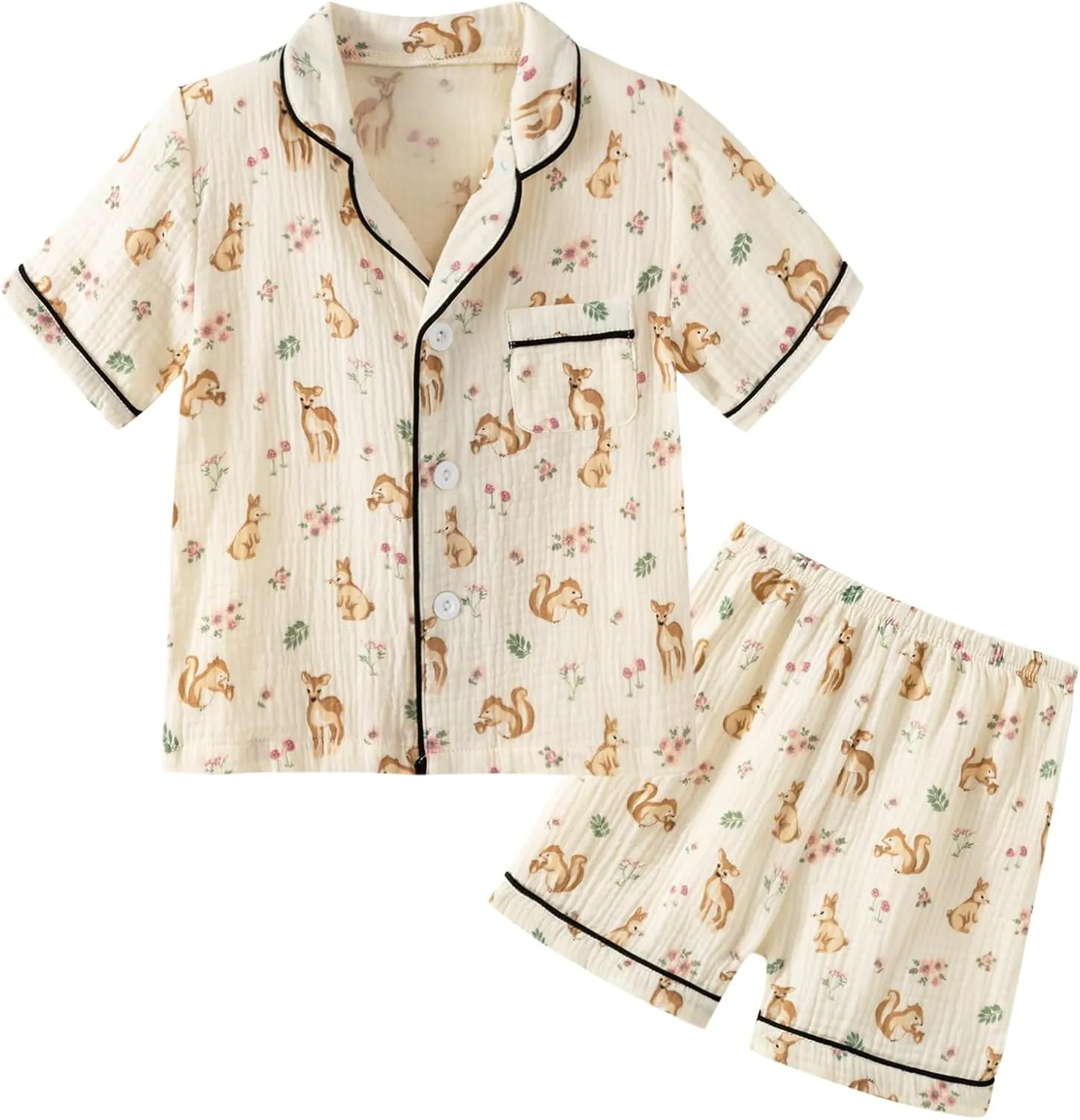 Kids Short Sleeve Pajama Set 100% Cotton Button Down Sleepwear Little Big Girls Boys Summer Soft Lounge Set 3-9 Years