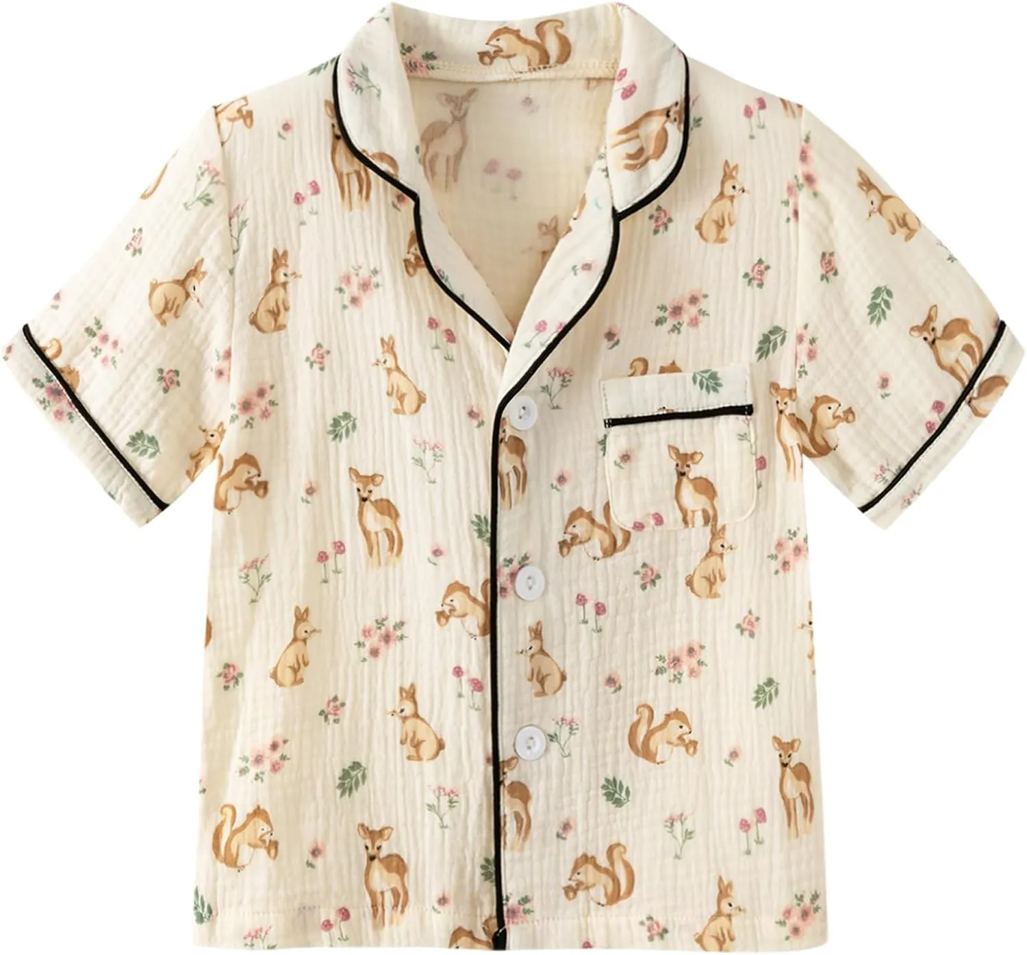 Kids Short Sleeve Pajama Set 100% Cotton Button Down Sleepwear Little Big Girls Boys Summer Soft Lounge Set 3-9 Years