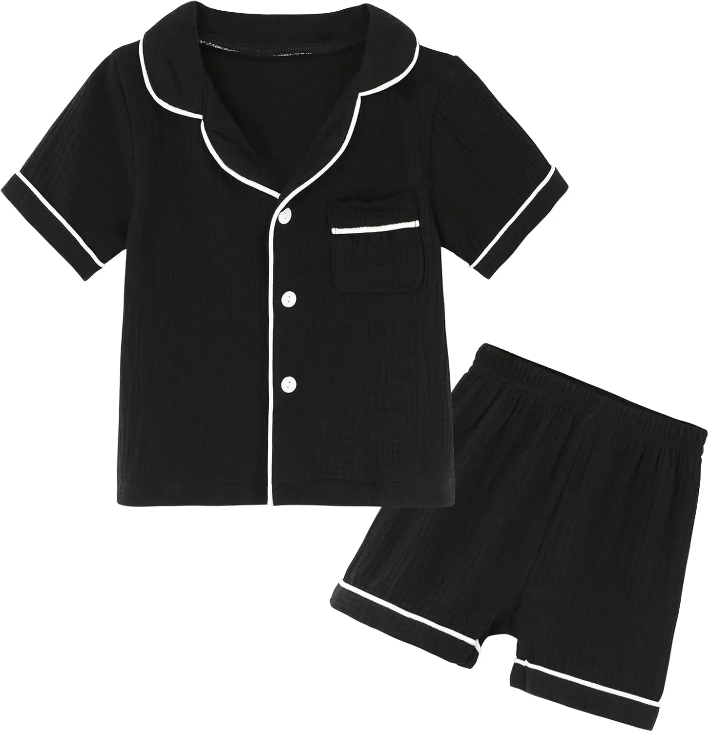 Kids Short Sleeve Pajama Set 100% Cotton Button Down Sleepwear Little Big Girls Boys Summer Soft Lounge Set 3-9 Years