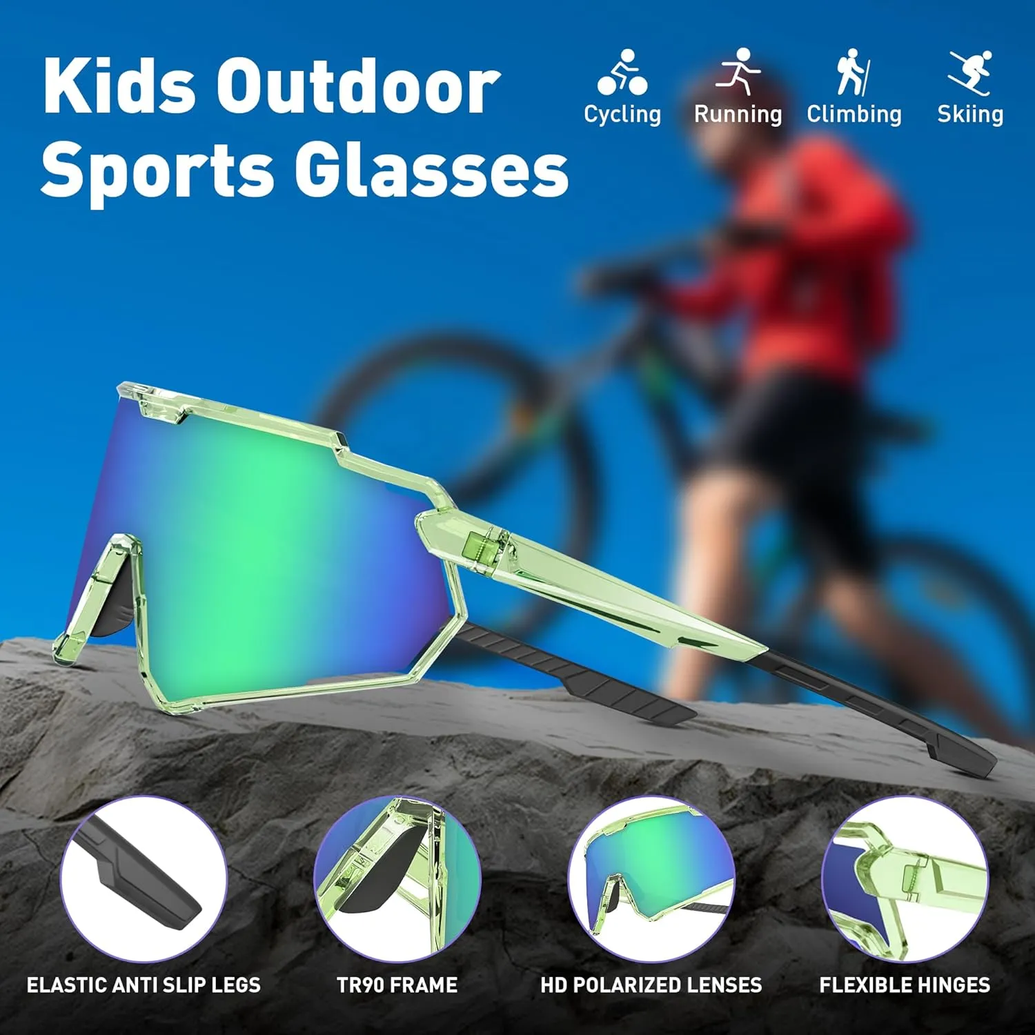 Kids Sunglasses Sports Youth Baseball Sunglass for Boys Girls Polarized Sunglasses - Kids Cycling Glasses for Tennis