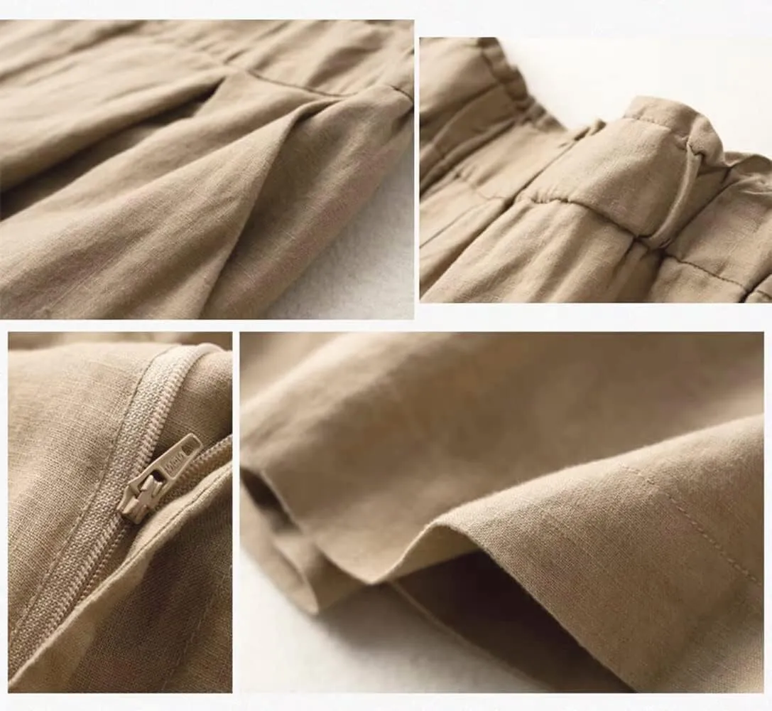 Kinghua Wide Leg Linen Shorts for Women Elastic High Waisted Pleated Casual Loose Bermuda Shorts