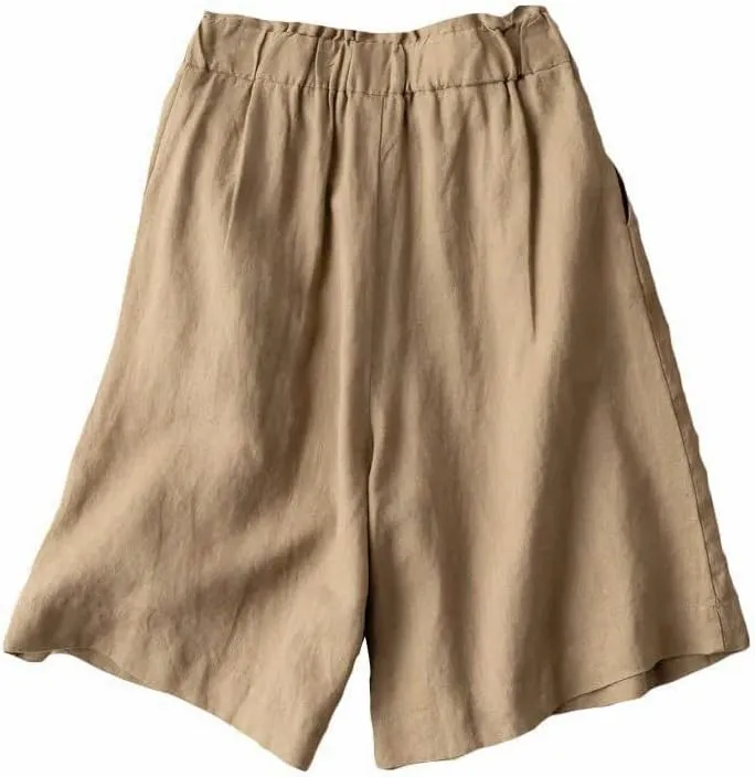 Kinghua Wide Leg Linen Shorts for Women Elastic High Waisted Pleated Casual Loose Bermuda Shorts