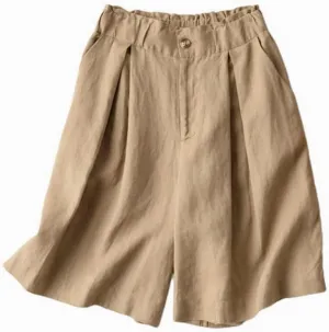 Kinghua Wide Leg Linen Shorts for Women Elastic High Waisted Pleated Casual Loose Bermuda Shorts