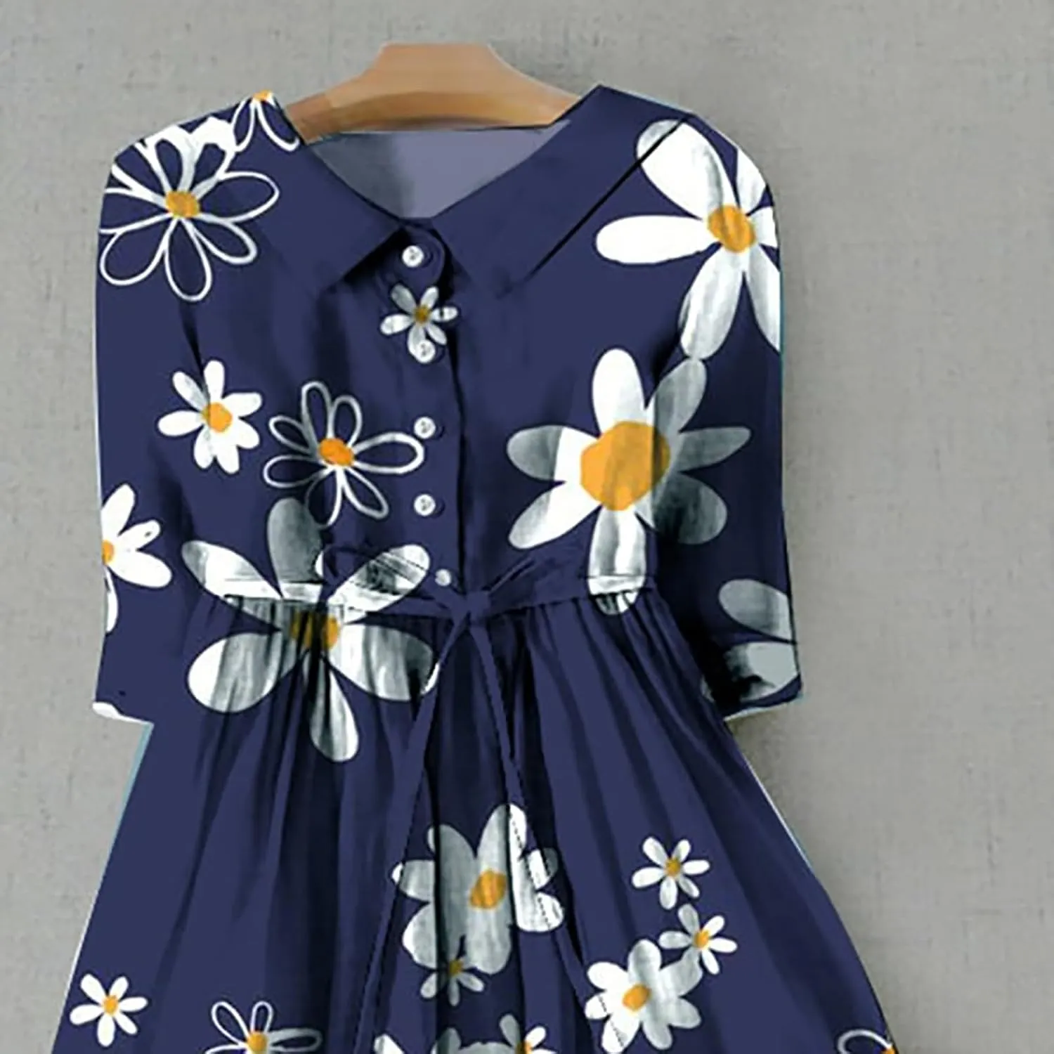 Korean Dress for Women Fashion Lace-Up Waist-Defined Henley Shirt Dress Summer Half Sleeve Trendy A-Line Dresses