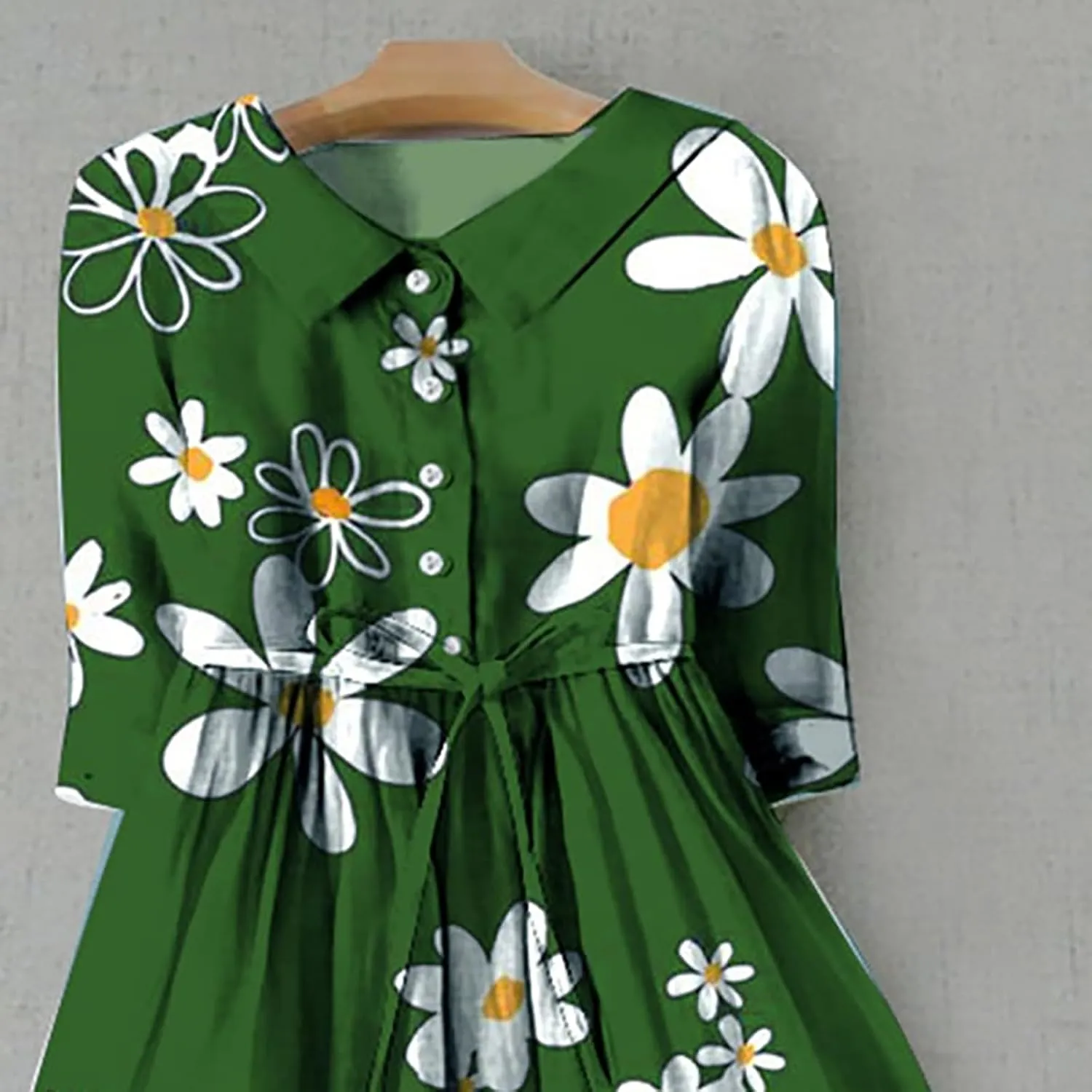 Korean Dress for Women Fashion Lace-Up Waist-Defined Henley Shirt Dress Summer Half Sleeve Trendy A-Line Dresses