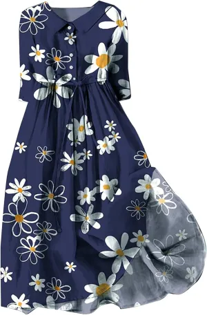 Korean Dress for Women Fashion Lace-Up Waist-Defined Henley Shirt Dress Summer Half Sleeve Trendy A-Line Dresses
