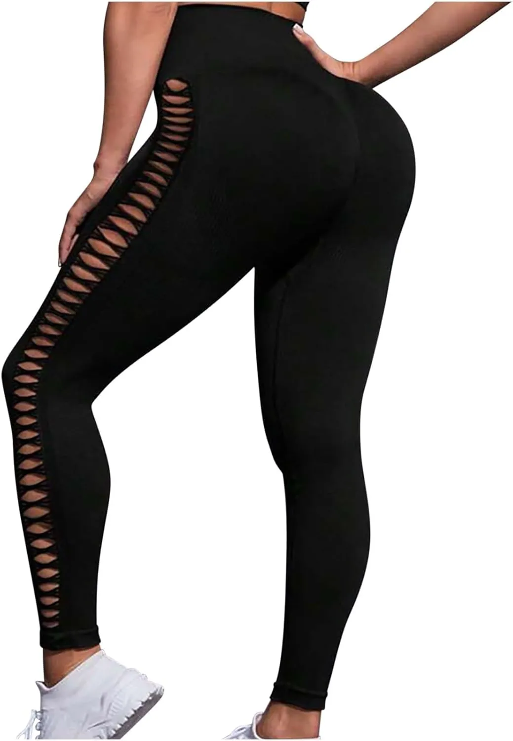 Lastesso Womens Leggings Fashion Side Cutout Yoga Pants High Waist Butt Lifting Leggings Soft Hidden Scrunch Tights Pants