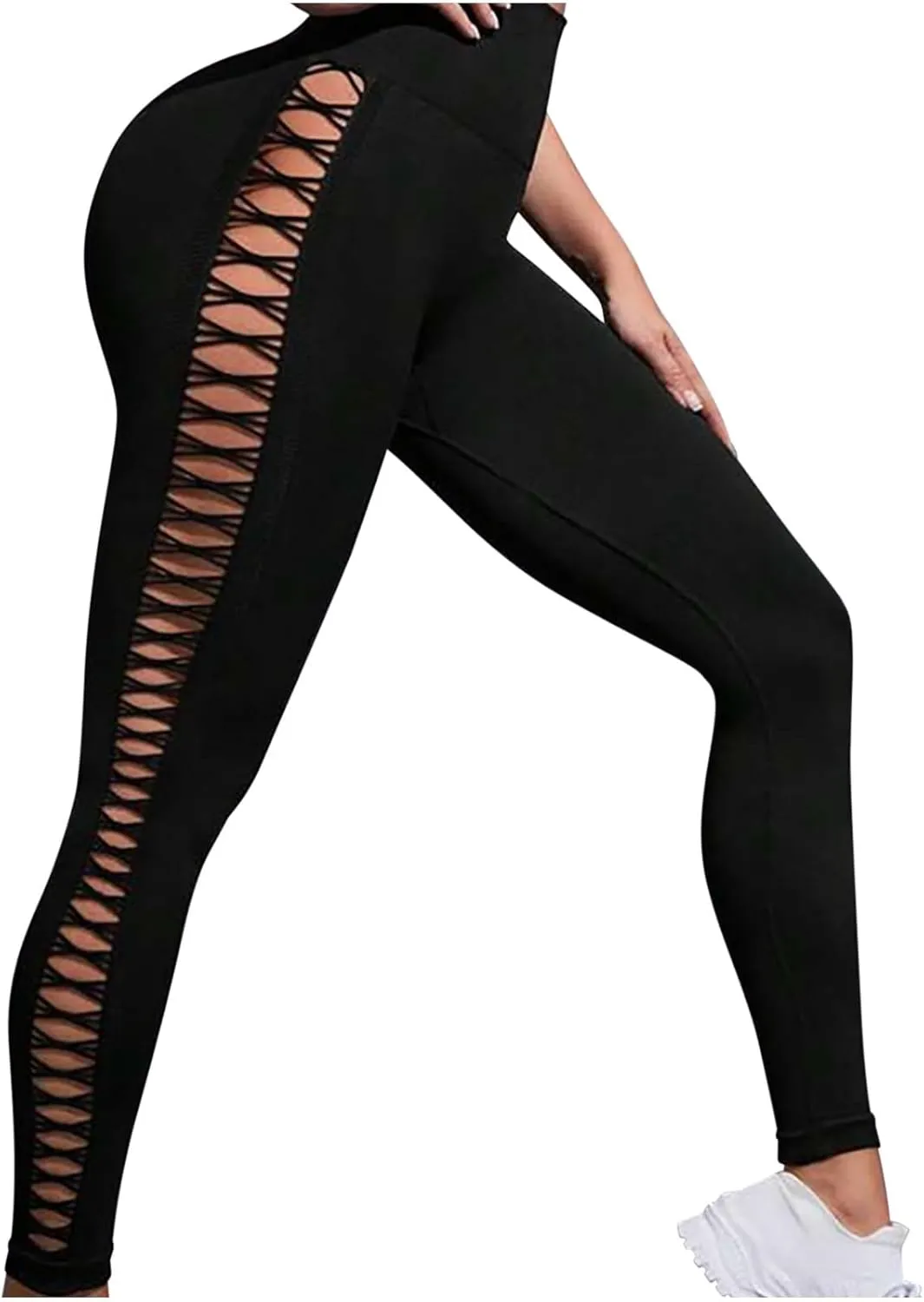 Lastesso Womens Leggings Fashion Side Cutout Yoga Pants High Waist Butt Lifting Leggings Soft Hidden Scrunch Tights Pants