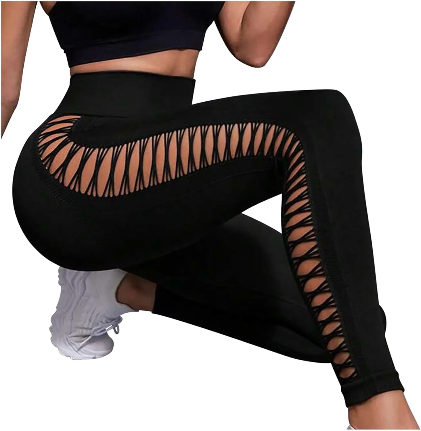 Lastesso Womens Leggings Fashion Side Cutout Yoga Pants High Waist Butt Lifting Leggings Soft Hidden Scrunch Tights Pants