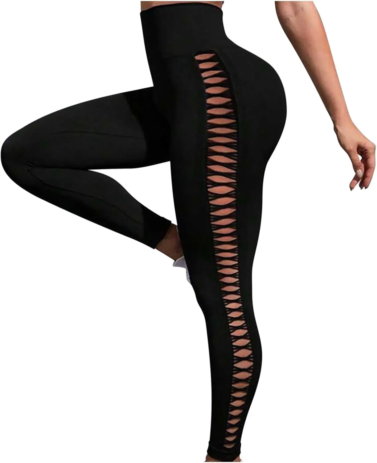Lastesso Womens Leggings Fashion Side Cutout Yoga Pants High Waist Butt Lifting Leggings Soft Hidden Scrunch Tights Pants