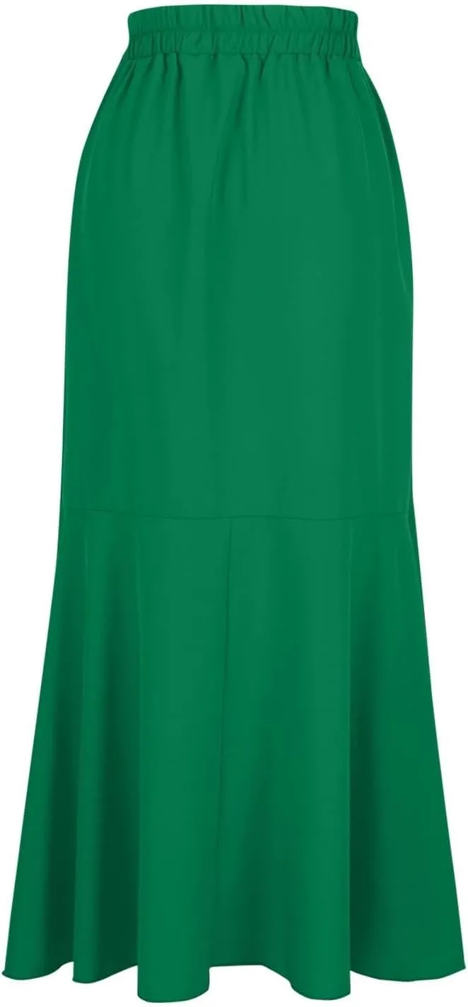 Long Skirts for Women Elegant Flowy High Waisted Wrap Skirt Side Tie Summer Casual Asymmetrical Maxi Skirt with Slit
