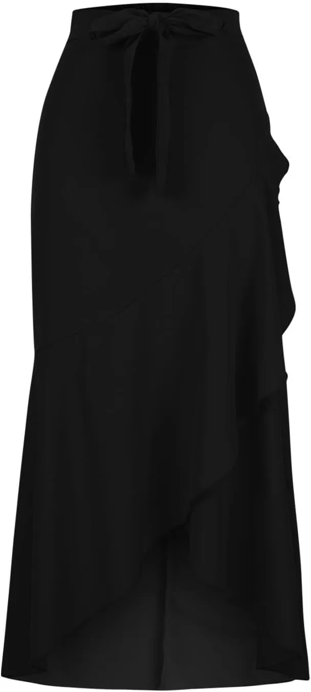 Long Skirts for Women Elegant Flowy High Waisted Wrap Skirt Side Tie Summer Casual Asymmetrical Maxi Skirt with Slit