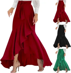 Long Skirts for Women Elegant Flowy High Waisted Wrap Skirt Side Tie Summer Casual Asymmetrical Maxi Skirt with Slit