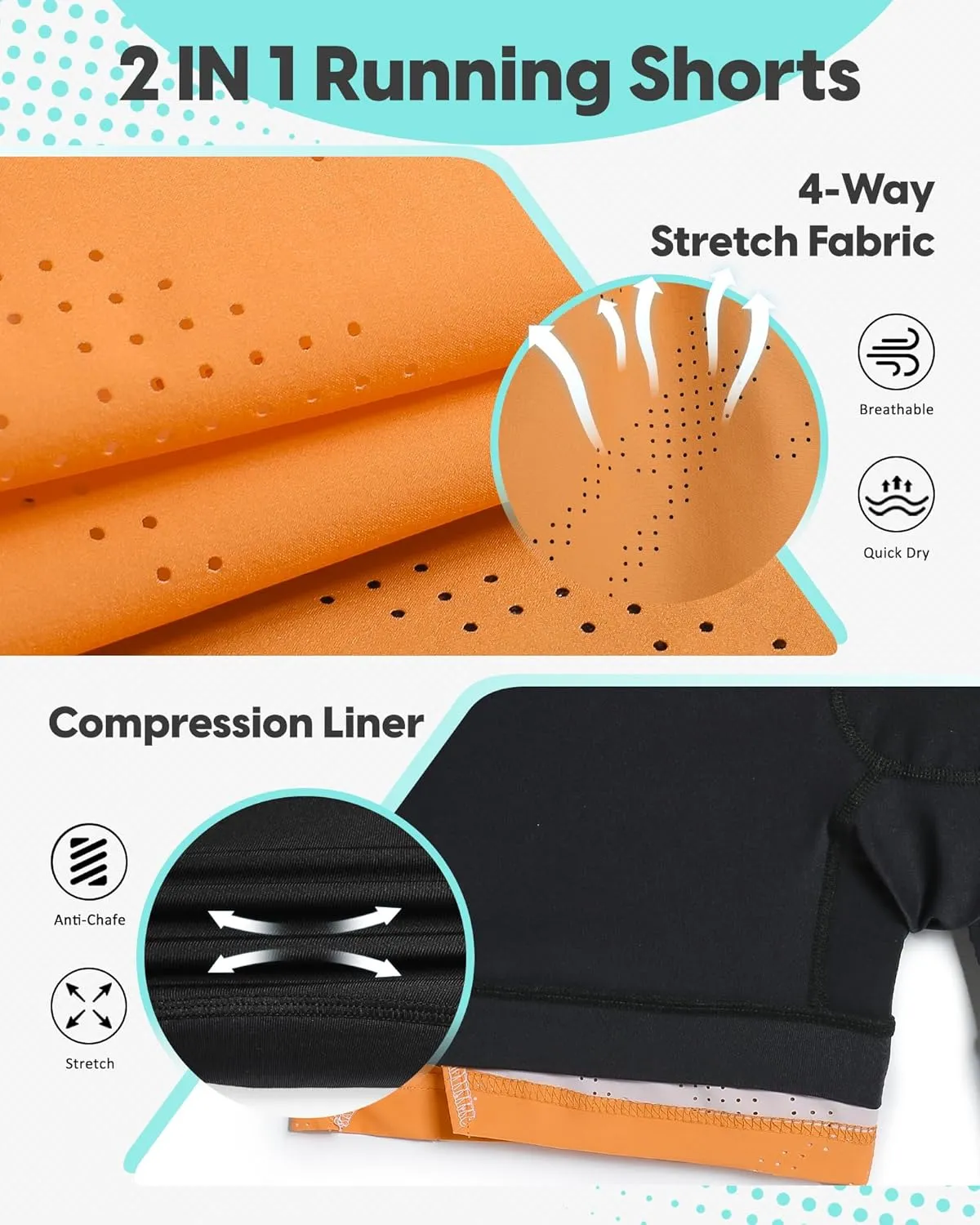 maamgic Mens Running Shorts with Compression Liner 5" Quick Dry Workout Gym Shorts Anti-Chafe 2 in 1 Athletic Shorts