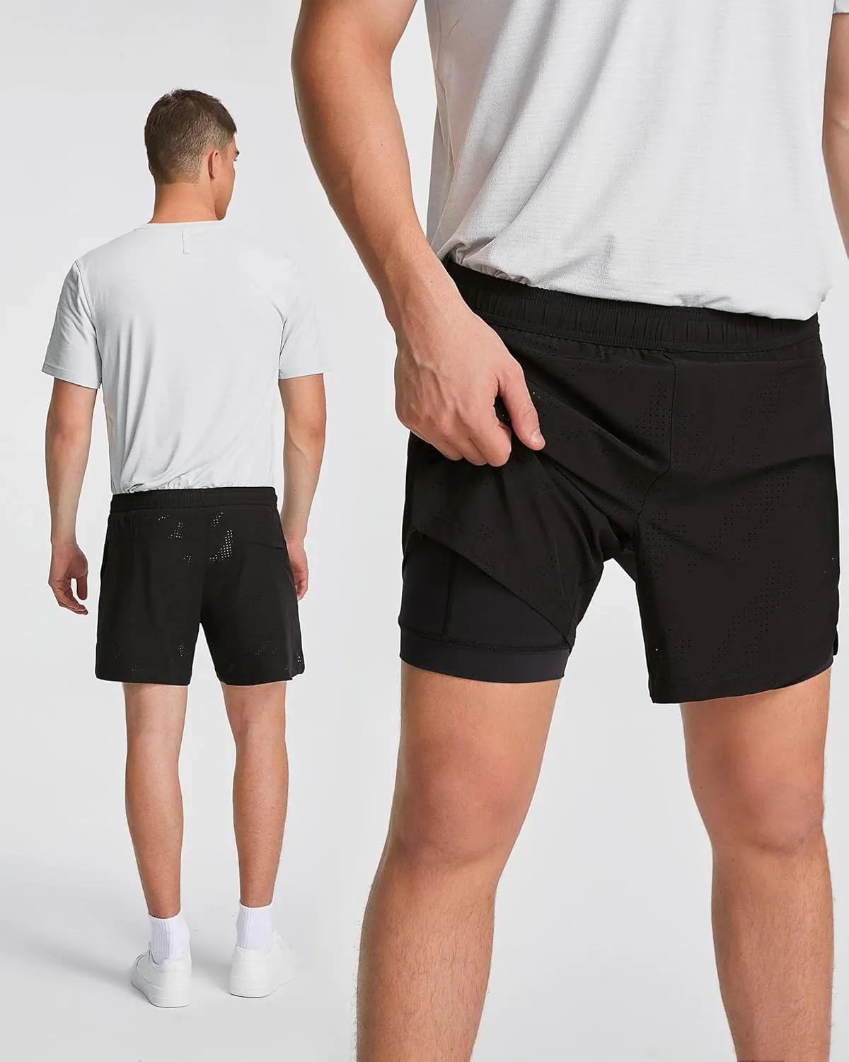 maamgic Mens Running Shorts with Compression Liner 5" Quick Dry Workout Gym Shorts Anti-Chafe 2 in 1 Athletic Shorts
