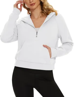 MAGCOMSEN Women's Half Zip Cropped Sweatshirts Fleece Lined Hoodie Quarter Zip Pullover Activewear Sweater with Pockets