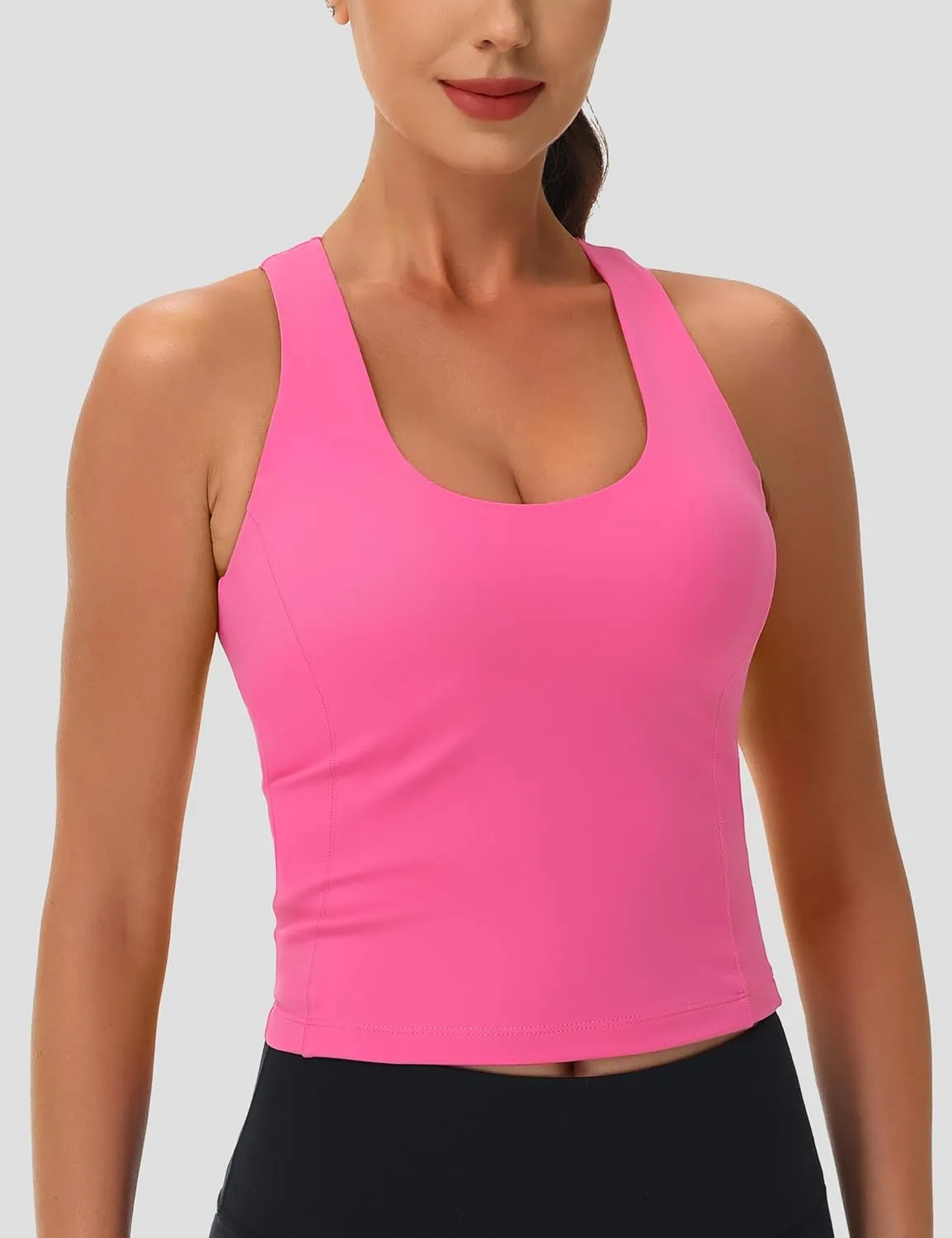 MAGCOMSEN Women's Workout Tank Tops with Built in Bra Athletic Racerback Support Tanks Padded Fitted Yoga Crop Gym Activewear